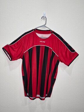 KELME Performance Soccer Jersey Men XL Red Black Striped Blokecore Gameday